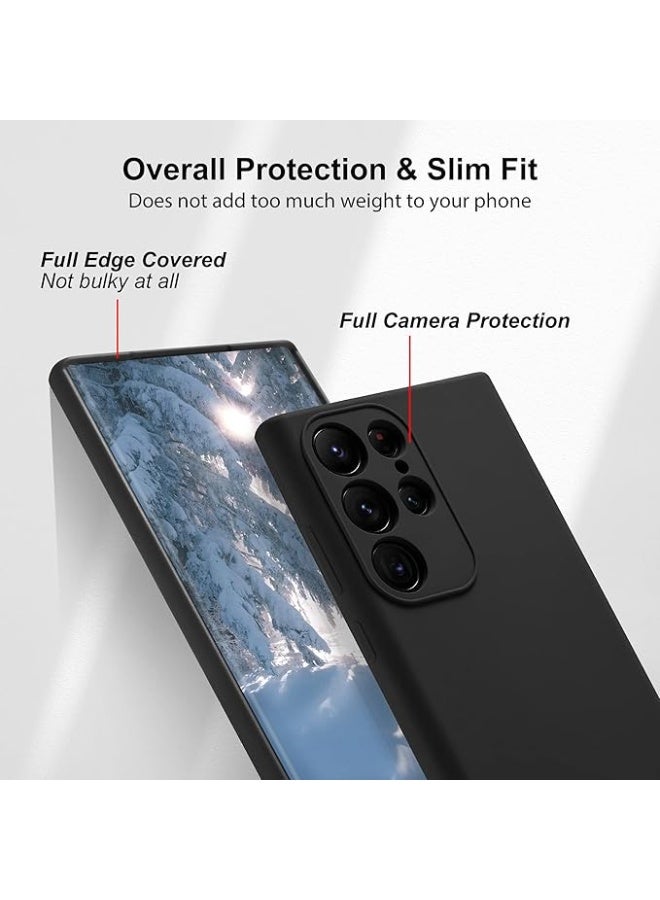 Samsung Galaxy S23 Ultra Case Silicone with Camera Cover, Soft Rubber Gel Phone Case for Women Girl Cute, Thin Slim Fit, Aesthetic Protective TPU Bumper with Grip, Black - Image 3